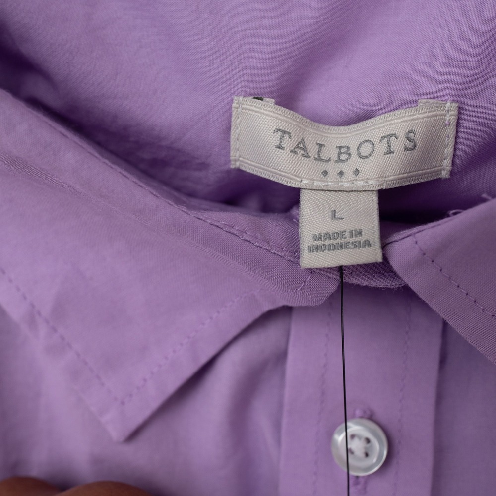 Talbots Button Up Shirt Women L Purple NWT Long Sleeve Cotton Pocket - Picture 7 of 9